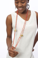 Ajuna Malaika Paper Bead Wrap Necklace in Coral