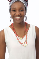 Ajuna Malaika Paper Bead Wrap Necklace in Coral
