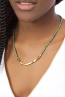 Ajuna Zoe Paper Bead and Brass Necklace in Olive