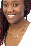 Ajuna Zoe Paper Bead and Brass Necklace in Olive