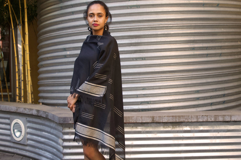 Black Ethiopian Cotton Triad Shawl