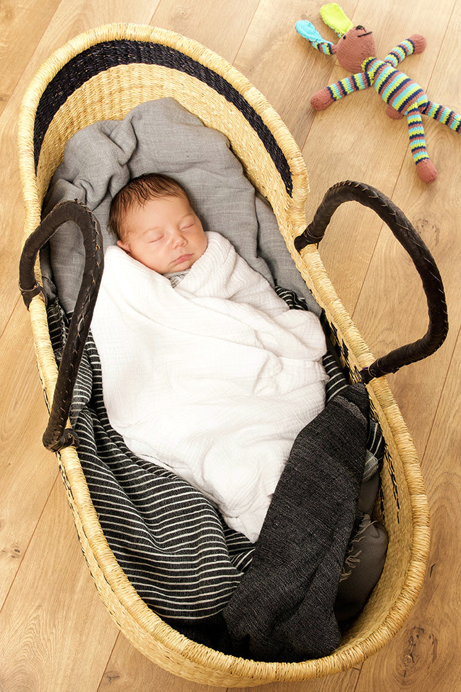 Ghanaian Angel Wings Moses Basket with Leather Handles