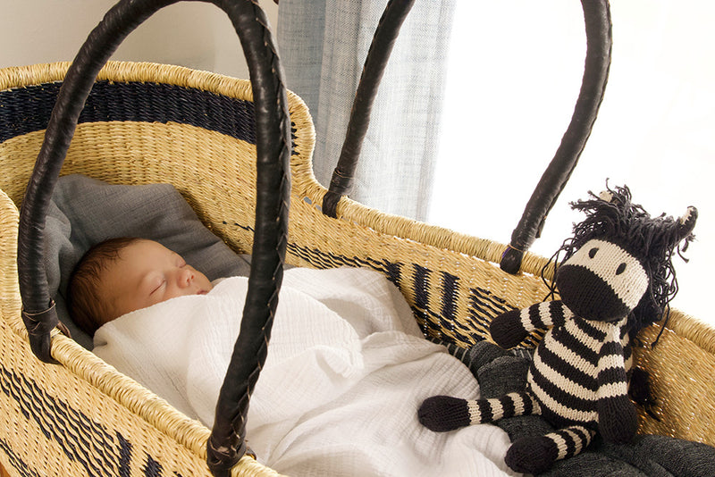 Ghanaian Angel Wings Moses Basket with Leather Handles