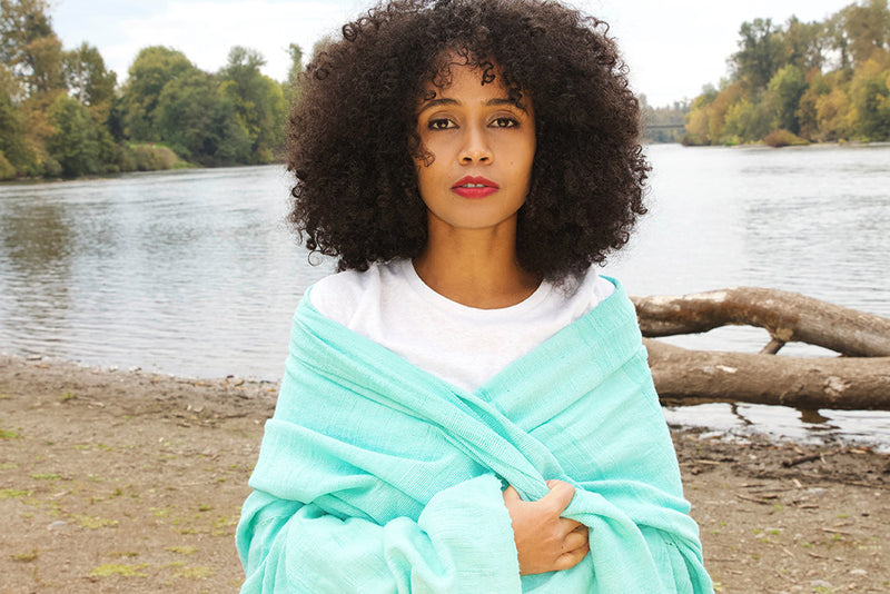 Cyan Blue Ethiopian Cotton Gabi Body Shawl